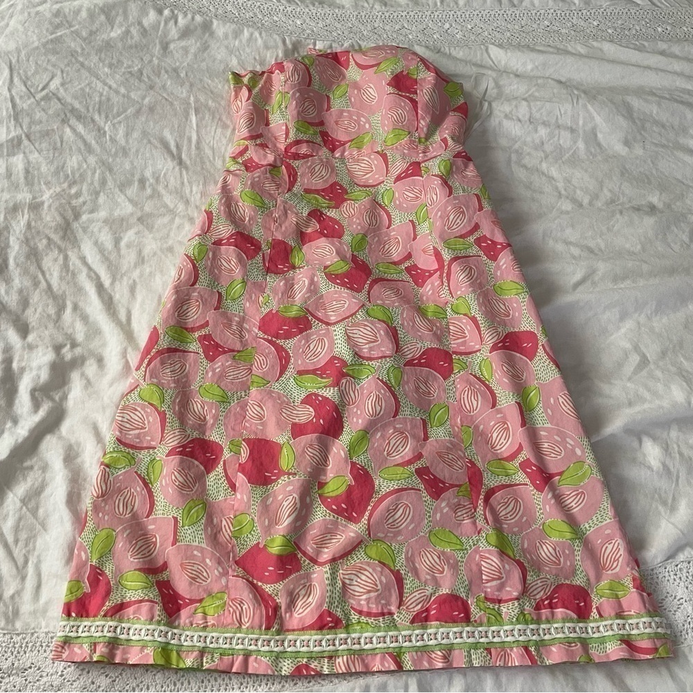 Lilly Pulitzer Sz 10 Mango Mama Sabrina cotton strapless dress A line fruit